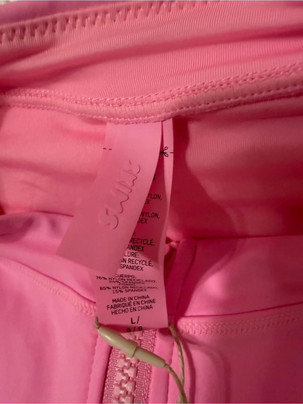 Skims Women's Pink Zip-Front One-Piece Swimsuit Light Pink size Large